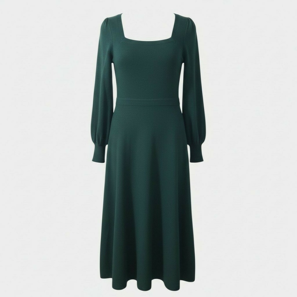 Boden Green Square Neck Blouson Sleeve Midi Sweater Dress Size US 8L